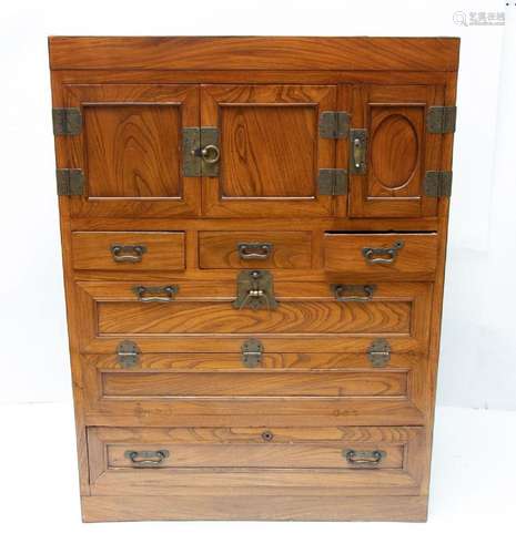 KOREAN CARVED WOOD TANSU CABINET, H 48 1/4", W 35 3/4&q...