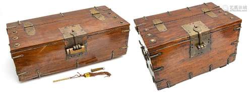 CHINESE WOOD AND METAL CHESTS, 2 L 17", 22"