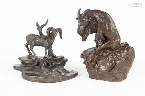 BRONZE SCULPTURES 2 PCS H 4 1/2" MOUNTAIN GOATS