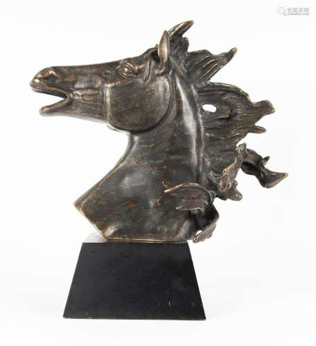 BRONZE STALLION HORSE SCULPTURE H 16" L 13"