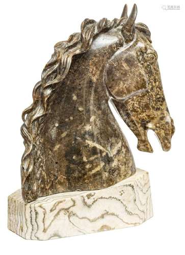 BLACK MARBLE CARVED HORSE HEAD H 23" W 7" L 19&quo...