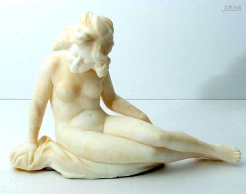 ITALY, WHITE MARBLE, HAND CARVED SITTING NUDE, H 9.75",...