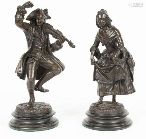 BRONZE, PAIR H 9" FIDDLER AND DANCER