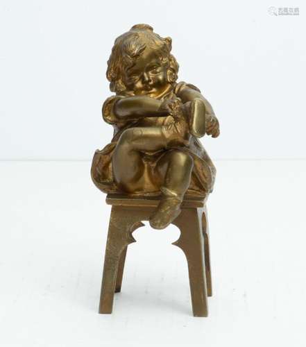 JUAN CLARA, BRONZE, LITTLE GIRL PUTTING ON SHOE, H 6"