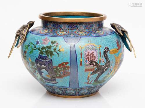 CHINESE CLOISONNE MAGNUM JARDINERE, 20TH C, H 14.5", DI...