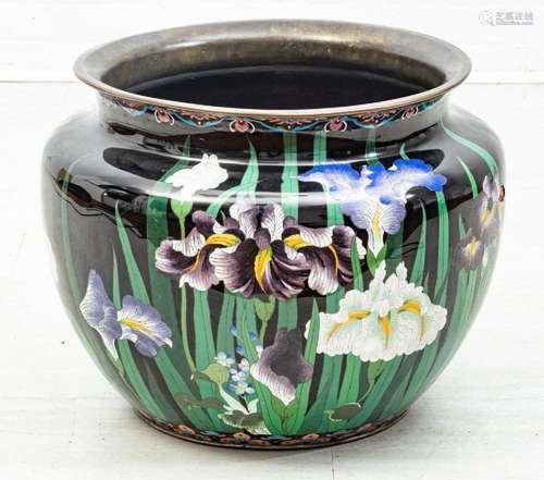 JAPANESE CLOISONNE MAGNUM JAR, H 18", DIA 21" IRIS...