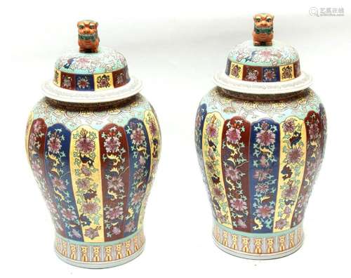 CHINESE COVERED PORCELAIN GINGER JARS, H 26" DIA 15&quo...