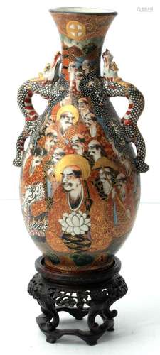 EARLY JAPANESE SATSUMA EARTHENWARE VASE, 19H.C. H 8.25"