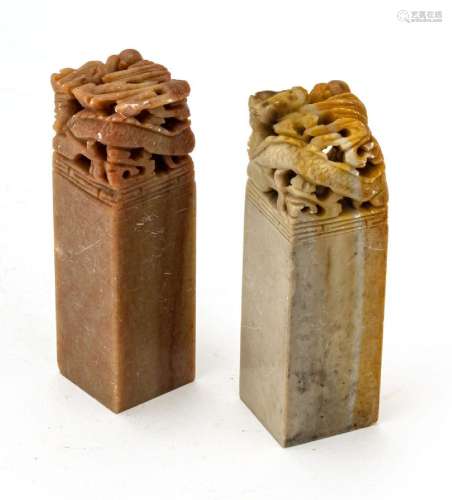 CHINESE CARVED STONE SEALS, 2 PCS, H 4", W 1"