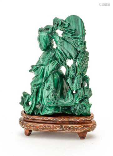 CHINESE CARVED MALACHITE FIGURE, 20TH C., H 5", W 3&quo...