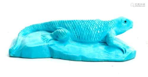TURQUOISE CARVED LIZARD, W 2.5", L 4"