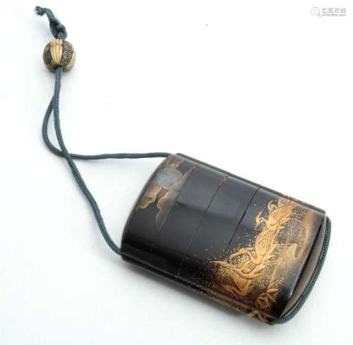 JAPANESE LACQUER INRO WITH CORD 19H.C. H 2 7/8" W 2&quo...