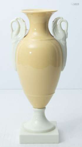 LENOX PORCELAIN EMPIRE STYLE YELLOW VASE, H 11.5"