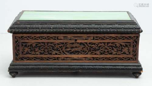 GERMAN CARVED WOOD HINGED COVER BOX 19TH.C. H 7" L 13&q...
