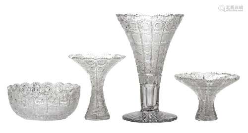 QUEEN S LACE HAND CUT CRYSTAL VASES (3} AND BOWL (1) H 10&qu...