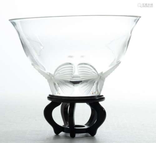 KIM LEE LO, CRYSTAL BOWL WITH BUTTERFLIES, H 4", DIA 6&...