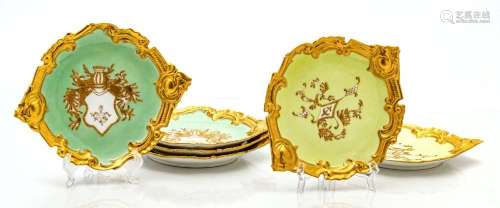 FRENCH FIRED GOLD DECORATED DESSERT PLATES C. 1900 SET OF SI...