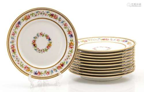 LIMOGES DESSERT PLATES SET OF 11 DIA 8 1/2", FIRED GOLD