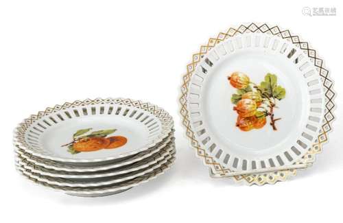 HAND PAINTED PORCELAIN FRUIT PLATES, C. 1900, 6 PCS, DIA 6&q...