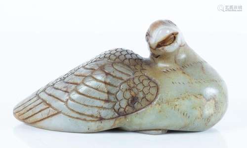 CHINESE CARVED JADE DUCK, H 2.5", L 5.25"