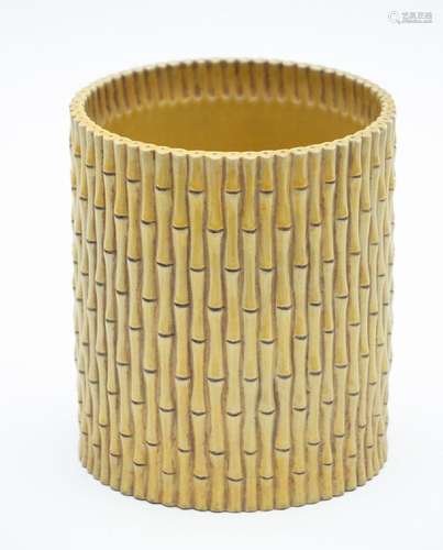 CHINESE CERAMIC BAMBOO FORM POT, H 5.5", DIA 4.75"