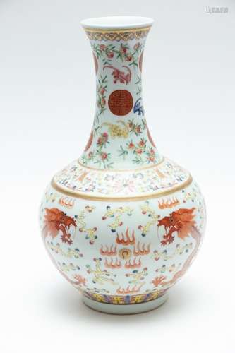 CHINESE PAINTED PORCELAIN VASE, H 16", DIA 9.5"