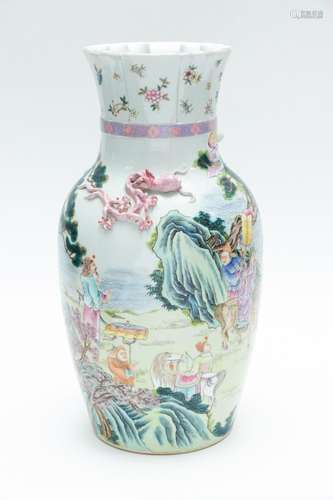 CHINESE PAINTED PORCELAIN VASE, H 18", DIA 10"