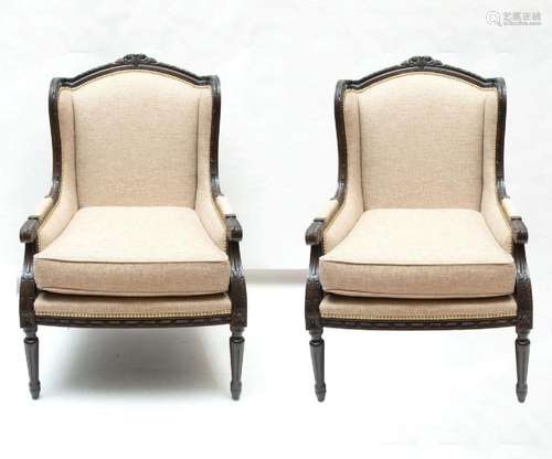 HENREDON (AMERICAN, EST. 1945), PAIR OF UPHOLSTERED WINGBACK...