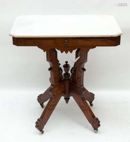 WALNUT AND MARBLE TOP TABLE C 1880 H 29" W 20" L 2...