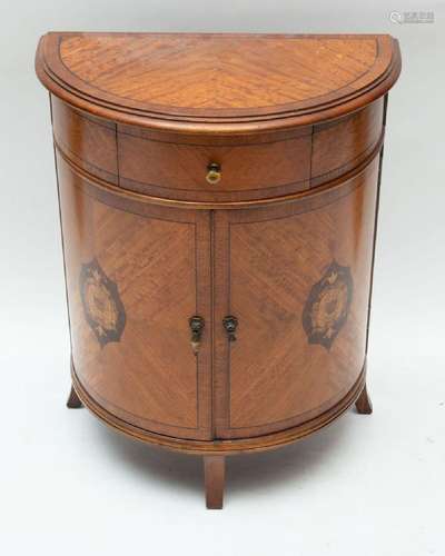 MARQUETRY INLAID SATINWOOD DEMI LUNE CABINET, C. 1940, H 24&...