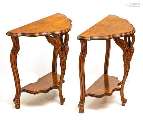 WALNUT DEMI LUNE CONSOLE TABLES C 1930 PAIR H 23" W 23&...