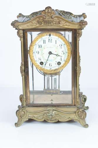 SETH THOMAS MANTLE CHIME CLOCK, FOUR GLASS PANEL C 1910 H 13...