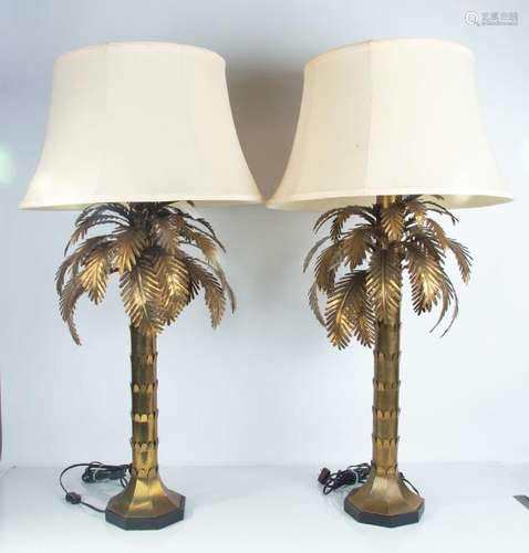 WARREN KESSLER, BRASS PALM TREE TABLE LAMPS, PAIR, H 37.5&qu...