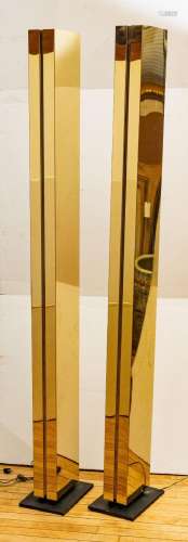 CONTEMPORARY BRASS TORCHIERE STYLE FLOOR LAMPS, PAIR, H 72&q...