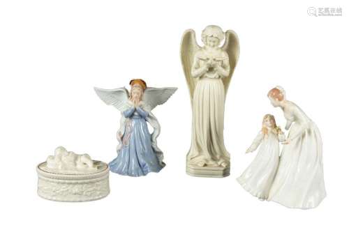 ROYAL DOULTON AND OTHER PORCELAINS, LOT OF 4, H 7" ANGE...