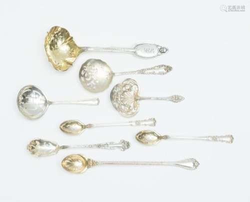 STERLING SILVER PIERCED CONDIMENT SPOONS + LADLE 8 PIECES 5....