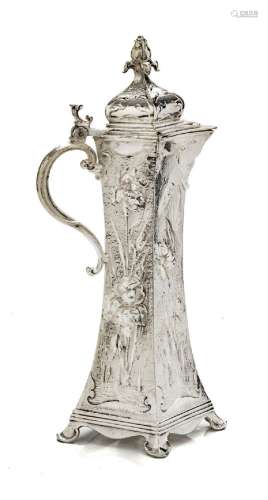 ART NOUVEAU SILVER PLATE COFFEE POT, WMFB, C 1890. H 14"...