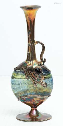 DAVID BARAH, STERLING SILVER AND GLASS EWER WITH HANDLE, H 8...