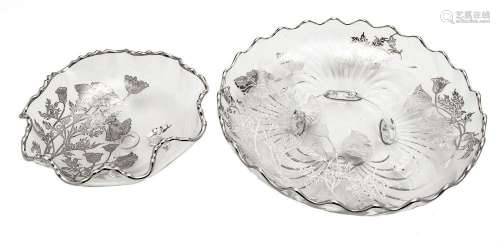 STERLING ON CRYSTAL SERVING PLATES, TWO DIA 9", 12 3/4&...