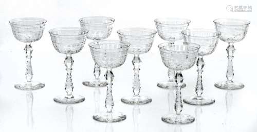 CRYSTAL HAND CUT CRYSTAL GOBLETS, C 1930, SET OF EIGHT