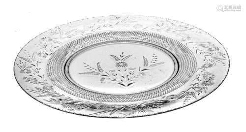 HAND ETCHED ROUND CRYSTAL SERVING TRAY DIA 19"