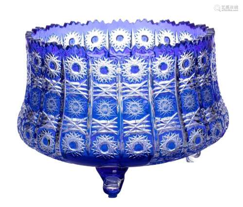 COBALT BLUE OVERLAY CRYSTAL FRUIT BOWL H 7.5" DIA 10&qu...