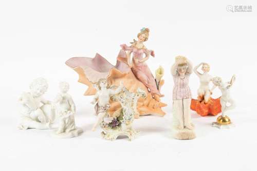 BISQUE AND PORCELAIN FIGURES, VINTAGE, LOT OF 7 H 4" - ...