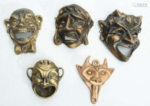 BRONZE MINIATURE MASKS, 5 PCS., H 4"