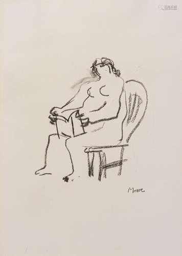 HENRY MOORE, Seated woman - Reading (drawn shut-eye)