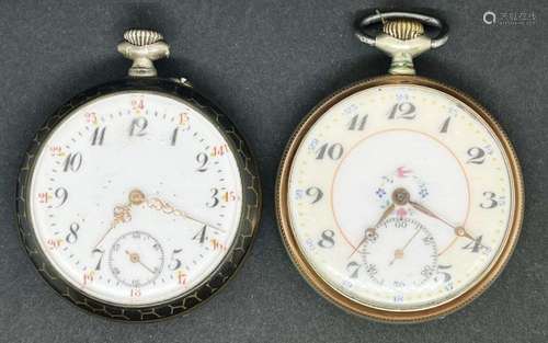 (2) PORCELAIN FANCY FACE POCKET WATCHES