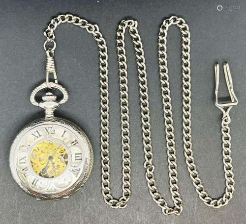 SKELETON JEWELED POCKET WATCH