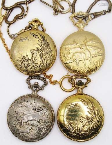 (4) HUNTING THEME POCKET WATCHES