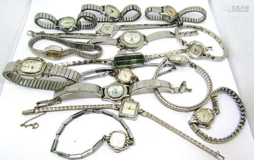 15 Silver Tone Ladies Watches (Elgin, Gruen)