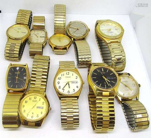 10 Gold Tone Mens Wristwatches